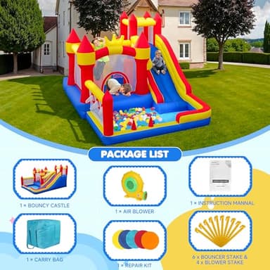 Liaakrr Bounce House, 8-in-1 Bounce House for Kids, Bouncy House with Slide, Climbing Wall, Ball Pit, Obstacles, Trampoline & Basketball Hoop – Includes Blower for Indoor & Outdoor - Image 7