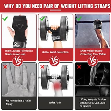 COFOF Weight Lifting Wrist Strap,Double Layer Leather Weightlifting Wrist Strap for Deadlift and Powerlifting, Adjustable Neoprene Padded Gym Workout Lifting Wrist Hooks for Men/Women(Pair) - Image 3