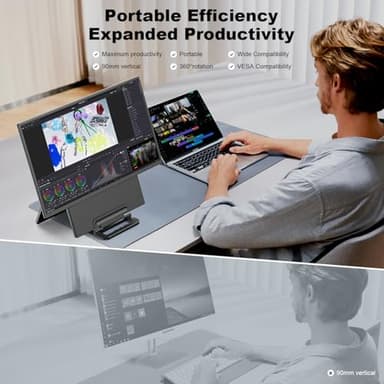 24" Large Portable Monitor, 1080P FHD 100Hz Laptop Screen Extender, 125% sRGB IPS Monitor Extender, USB C HDMI Office Gaming with Detachable Stand, Travel monitor for Window MAC Phone Xbox Switch - Image 2