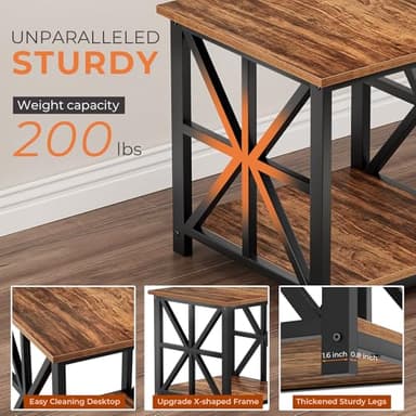 GreenForest End Table with 2-Tier Storage Shelf, 24 inch Large Side Table for Living Room, Modern Nightstand for Bedroom Bedside Office Farmhouse, Walnut - Image 5