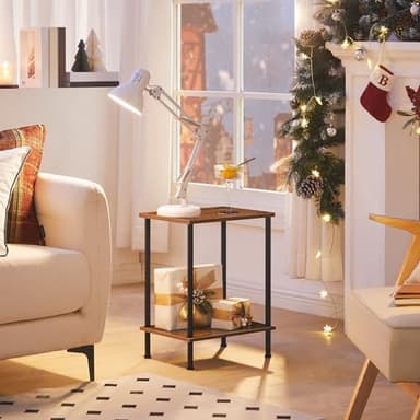 HOOBRO End Tables Set of 2, Small Side Table, Nightstand with 2-Layer Storage Shelves, Sofa Table for Small Spaces, Living Room, Bedroom, Stable Frame, Easy Assembly, Rustic Brown BF09BZP201 - Image 2