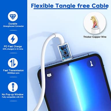 Fast iPhone Charger, iPhone Charger Fast Charging 2Pack Quick Chargers 6ft Long USB C to Lightning Cable Quick Charging Cord USB Charge Block Adapter for iPhone 14 Plus/14 ProMax/13 Mini 12/11/XS/iPad - Image 4