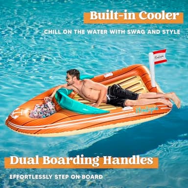 JOYIN Giant Boat Pool Float with Cooler - Inflatable Boat Funny Pool Floats Raft with Reinforced Cooler, Lounge Floaties Beach Lake Toys fun in summer Swimming Pool Party Decorations for Kids & Adults - Image 4