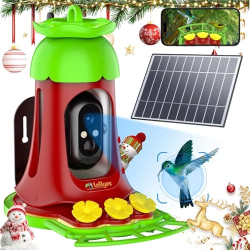 Lollyes Hummingbird Feeder with Camera, 7W Solar-Powered Smart Bird Feeder Camera with SD Card, AI Identify Bird Species, Anti-Ant Moat, Ideal Gift - Image 1