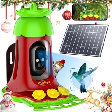 Lollyes Hummingbird Feeder with Camera, 7W Solar-Powered Smart Bird Feeder Camera with SD Card, AI Identify Bird Species, Anti-Ant Moat, Ideal Gift - Image 1