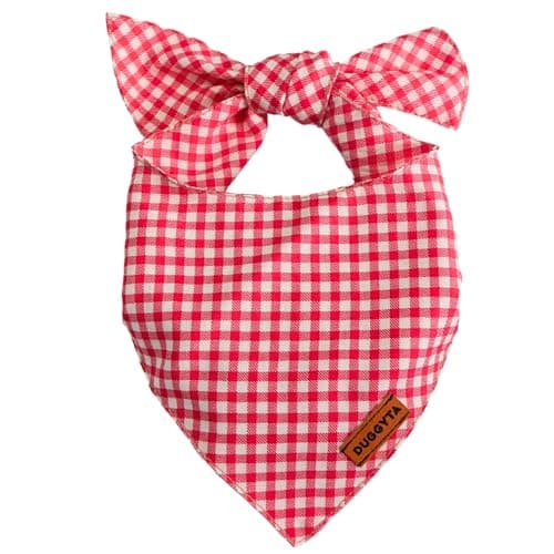 Duggyta Easy-Tie Triangle Dog Bandana with Unique Design, Red and White Plaid Pattern, Premium Soft Cotton Adjustable for Small Dogs, Available for All Seasons Style Pet Accessories - Image 1