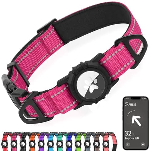 Joytale Airtag Dog Collar, Reflective Pet Collar with Waterproof AirTag Holder, Dual D-Rings, Soft Padded Adjustable for Extra Small and Puppy Dogs, Hotpink, XS - Image 1