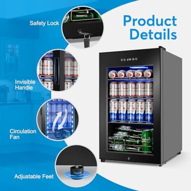 Beverage Refrigerator 17 inch Wide - 126 Can Beverage Cooler with Glass Door | Counter-Top/Freestanding Mini Beverage Beer Fridge | Temperature Memory | Invisible Door | Perfect for Soda, Beer - Image 7