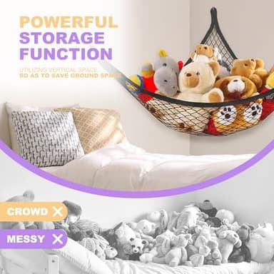 Lazebox Stuffed Animal Net Hammock for Plushie Toys, Stuffed Animal Hammock Corner for Kids' Room Decor, Ideas for Organizing Stuffy Collection, 2 Pack, Black - Image 6