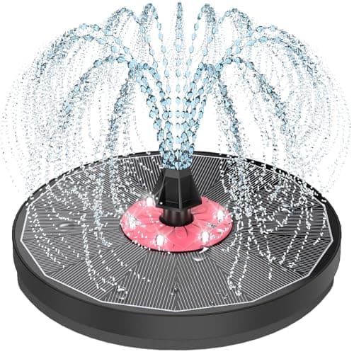 Yzert Solar Fountain Bird Bath Fountains with White Light and Pink Flower,Solar Powered Water Fountain with 7 Nozzle and 4 Fixer,Solar Fountain Pump for Bird Bath,Garden,Pond,Outdoor(Black Panel) - Image 1