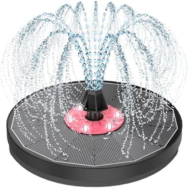 Yzert Solar Fountain Bird Bath Fountains with White Light and Pink Flower,Solar Powered Water Fountain with 7 Nozzle and 4 Fixer,Solar Fountain Pump for Bird Bath,Garden,Pond,Outdoor(Black Panel) - Image 1