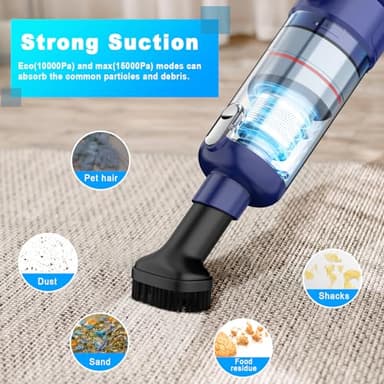 MONOZEL Handheld Vacuum Cordless - Car Vacuum Cleaner with Brushless Motor, 15000Pa Powerful Suction with LED Light, Type C Cable, 2 Fliters, Portable Hand Vacuum for Home, Car, and Office - Image 3