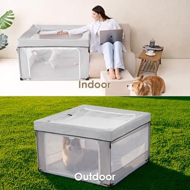 EHEYCIGA 42x42x26 Inches Puppy Playpen for Dogs & Cats Indoor or Outdoor - Dog Play Pen with Door, Dog Fence for Small Pets with Heavy-Duty Oxford & Steel Frame, with Cover - Image 7