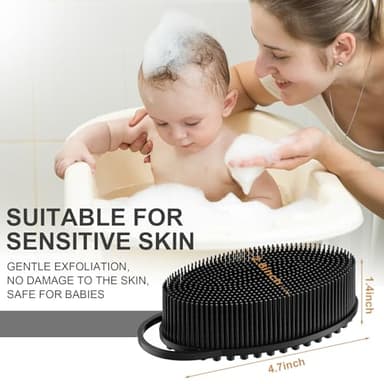 Metene Silicone Exfoliating Body Scrubber with Loop, Body Scrubber for Men and Women, Silicone Loofah for Shower, Soft Silicone for Shower and Bath Skincare Routine (Black) - Image 5