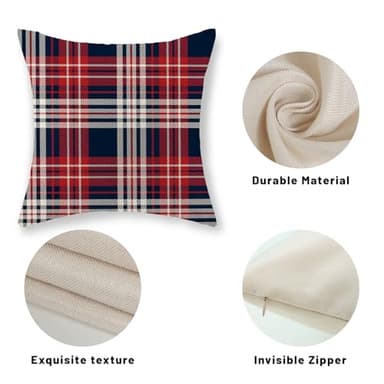 4th of July Plaid Pillow Covers 18x18 Set of 2 Patriotic Blue Red Buffalo Checkered Decorative Throw Pillows Memorial Independence Day Pillowcase Outdoor Farmhouse Cushion Case for Couch Decor - Image 7