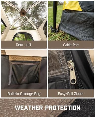FanttikOutdoor Zeta C6 Pro Camping Tent 6 Person Instant Cabin Tent Setup in 60 Seconds with Rainfly & Windproof Portable with Carry Bag for Family Camping & Hiking, Khaki - Image 6