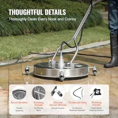 VEVOR 24" Pressure Washer Surface Cleaner w/Handles & Wheels, Stainless Steel Concrete Cleaner 4000 Max PSI, 3/8" Connector & 1/4" Adapter Power Washer Floor Attachment,for Floor Driveway, Patio - Image 5