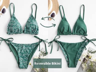 ZAFUL Women's Triangle Bikini Floral String Bikini Set Two Piece Swimsuit Bathing Suits (2-Greenish Blue, M) - Image 3