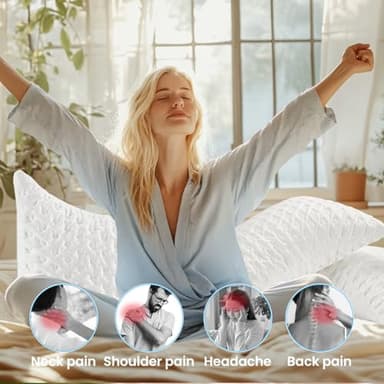 Side Sleeper Pillow for Adults, Cervical Pillow for Neck and Shoulder Pain, Ergonomic Contour Pillow, Cooling Shredded Memory Foam Pillow Curved Bed Pillow, Queen Size Set of 2, Extra Fill Included - Image 8