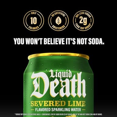 Liquid Death, Severed Lime, Soda-Flavored Sparkling Water, 12-Pack (12oz Cans), Low Sugar, Huge Flavor & No Artificial Sweeteners - Image 4