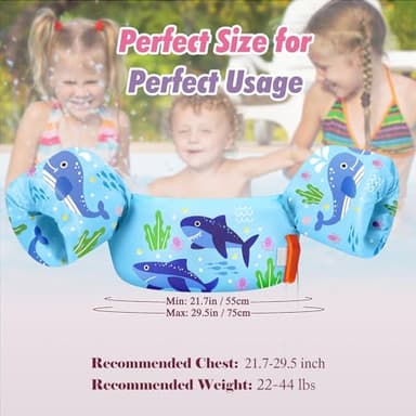 HeySplash Swim Vest for Kids, Toddler Pool Floaties Fit 22-44 Lbs, Children Swimming Vest with Adjustable Strap, Swim Jacket Water Wings Arm, Puddle Sea Beach Boat Jumper Boy Girl Age 1-6, Blue Shark - Image 4
