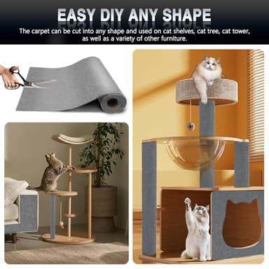2Pack Total 78.7"x15.8" Cat Scratch Mat for Cat Couch Furniture and Wall Protector | Trimmable Self-Adhesive Carpet Climb Cat Scratcher for Covering Cat Tower and Replacement Pads (Light Grey) - Image 6
