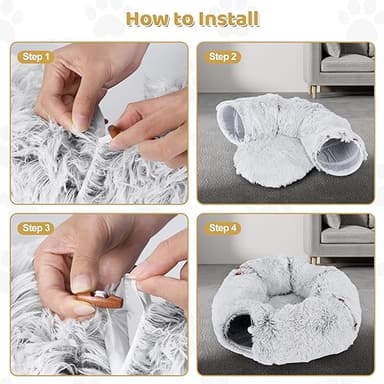 Odoland Cat Tunnel Bed with 20 Cat Toys - Indoor Plush Kitten Couch,Detachable Cats Cave Donut Tunnel & Soft Kitten Toy Set-Cozy Cat Furniture Grey - Image 8