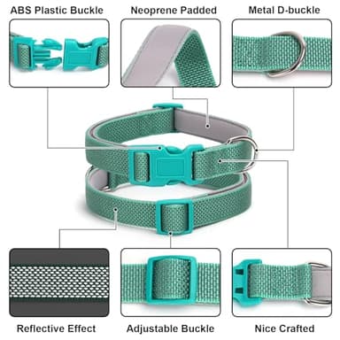 Teal Reflective Dog Collars for Medium Dogs, Highly Reflect Safety Neoprene Padded Basic Durable Soft Nylon Boy Dog Collar Adjustable for Xs Small Medium Large Male Pet Dogs, Turquoise M - Image 3