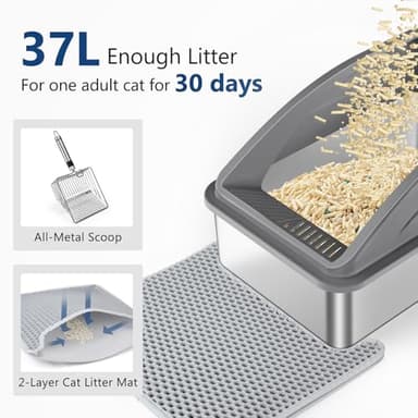 Stainless Steel Litter Box, Extra Large Litter Boxes for Big Cats, XL Metal Cat Litter Box with Lid, Anti-Urine Leakage, Non-Sticky, Include Cat Mat and Litter Scoop - Image 5