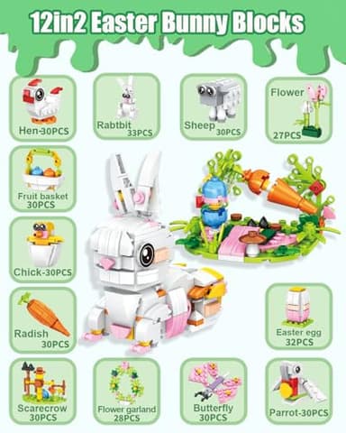 Easter Gifts Bunny Building Set for Kids – 12 Eggs & 12 STEM Toys, Easter Basket Stuffers Essentials for Egg Hunt Prizes, Classroom Party Favors Games Supplies for Boys Girls 6+(Easter Rabbit) - Image 4