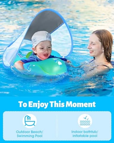 LAYCOL Baby Swimming Float Inflatable Baby Pool Float Ring with Sun Protection Canopy,add Tail no flip Over for Age of 3-36 Months (Blue, L) - Image 6