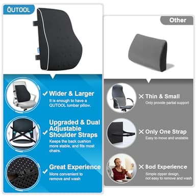 Lumbar Support Pillow for Office Chair, Office Home Essentials,Stocking Stuffers,Back Support Pillow for Car, Chair Cushions,Back Pain Relief Improve Posture,Mesh Cover Double Adjustable Straps - Image 5