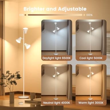 SIBRILLE 36W LED Tree Floor Lamp, Dimmable Tall Standing Lamp with Remote & Touch Control, 4 Color Temperatures Bright Floor Lamp, 3 Rotatable Light Modern Floor Lamps (White) - Image 4