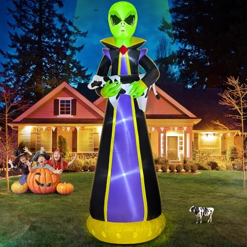 10FT Halloween Inflatables Outdoor Decorations Inflatable Alien Steal Cow Build-in LEDs Lights Blow Up Halloween Yard Decorations Prop Lawn Party Indoor Décor, Black - Image 1