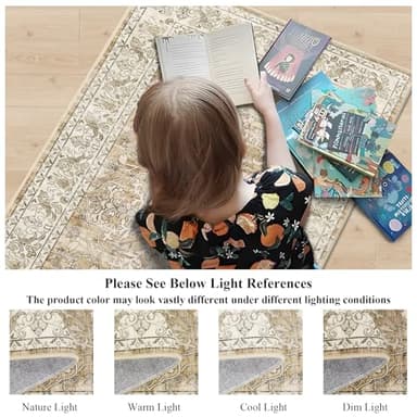 U'Artlines 2' x 6' Boho Hallway Runner Rug Vintage Farmhouse Non Slip Soft Washable Accent Runner Carpet for Kitchen, Entryway, Laundry, Living Room(Cream Tan) - Image 7