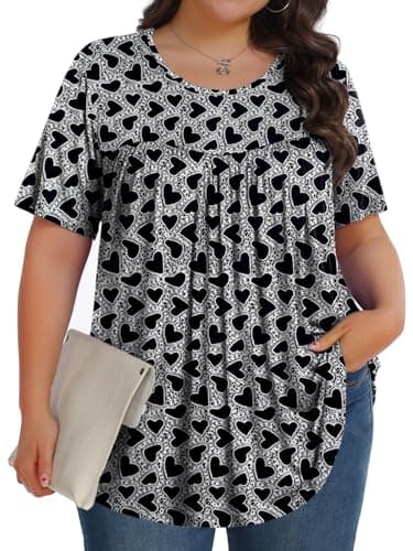 Womens Plus Size Tops Tunic Short Sleeve Crew Neck Shirts Casual Soft Blouse Black Heart 3X - Image 1