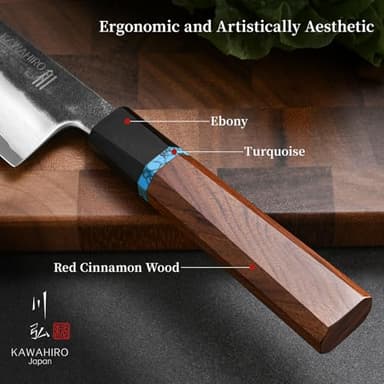 KAWAHIRO Japanese Chef Knife, 210mm Black Forged VG10 Kitchen Knife, Handcrafted Professional Chefs Knife with Ergonomic Handle, Perfect Birthday Gifts for Men Women, Luxury Gift Wood Box - Image 5