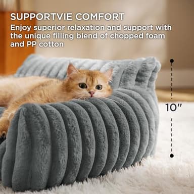Bedsure Cute Cat Couch for Pets - Fluffy Cat Sofa with Premium Soft Corduroy Fleece, Fuzzy Pet Couch Bed with Removable Washable Cover, Supportive Pet Chair for Indoor Cats, 24inch, Warm Grey - Image 3