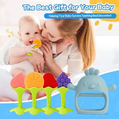 Baby Teething Toys(5 Pack) - Tinabless Infant Teething Keys&Silicone Teething Mitten for Babies Over 3 Months, BPA-Free, Natural Organic Freezer Safe for Infants and Toddlers(Blue) - Image 7
