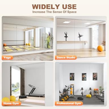 Hasipu Home Gym Mirror 79" L x 36" W - 2PCS Large Full Body Mirror for Yoga, Wall-Mounted Mirrors for Fitness, Garage, Dance Studio, 0.16in Tempered Glass Frameless - Image 6