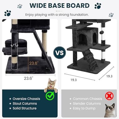 SHA CERLIN 65in Larger Cat Tree Tower Condo for Indoor Kitties/Multi-Level Furniture Activity Center with Wide Base/Cozy Plush Cat Perches/Baskets/Sisal Scratching Posts and Hammock/Dark Grey - Image 6