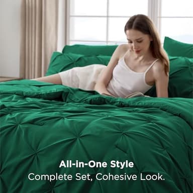 Bedsure Twin Comforter Set Dark Green - Bed in a Bag Twin Size 5 Pieces, GentleSoft™ Pintuck Bed Set Gift for Family, Pinch Pleat Dark Green Comforter with Sheets, Pillowcase & Sham - Image 5