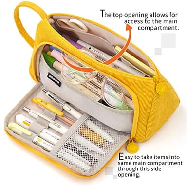 EASTHILL Big Capacity Pencil Case Canvas High Large Storage Pouch Marker Pen Case Simple Stationery Bag School College Office Organizer for Teens Girls Adults Student-Yellow - Image 3