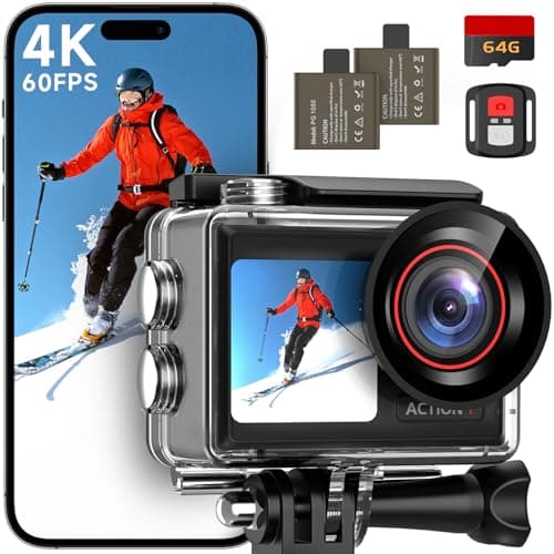 ODDV 4K60FPS 30MP Action Camera with Front LCD and Touch Rear Screens, Underwater Camera with 64GB Memory Card, 132FT Waterproof Camera, EIS, 5X Zoom, WiFi Remote Control (Black) - Image 1