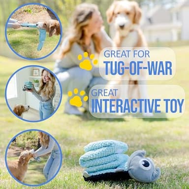 everyday joy Crinkle Dog Toy Plush Toy - Long Tug-of-War Squeaky Dog Toy Boredom Buster Toys with Snack Pockets - Mentally Stimulating Toys for Dogs Small, Medium, Large - Rhino (Rhino) - Image 3