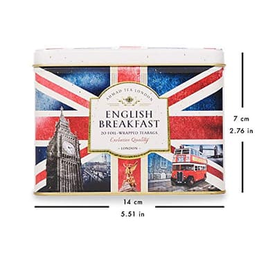 Ahmad Tea Black Tea, Nostalgic Britain Metal Caddy, English Breakfast Tea, 20 foil teabags - Caffeinated & Sugar-Free - Image 7