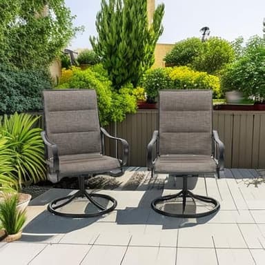 PHI VILLA Outdoor Swivel Patio Dining Chairs Set of 2, All Weather Patio Chair with Padded Textilene & Metal Frame for Outdoor Poolside Lawn Garden, Brown - Image 2