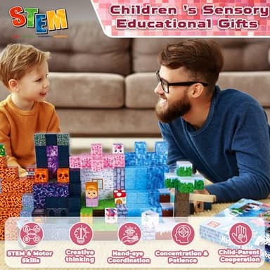 ToyUnited Magnetic Blocks-150PCS Magnetic Building Blocks Magnet Cubes Stacking Dark Forest Glacier Castle, STEM Montessori Sensory Toys for Kids Boys Girls Ages 4-8 Holiday Birthday Easter Gifts - Image 6