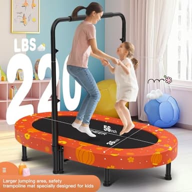 ANCHEER 56" Double Mini Trampoline for Kids, Mini Rebounder with 5-Level Adjustable Handle, Parent-Child Trampoline for Kids, Max Load 220lbs, Fun for Indoor/Outdoor - Image 4