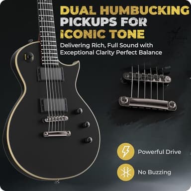 Fesley 39" LP Electric Guitar Kit: Full Size Solid Body Electric Guitars for Beginners with Humbucker Pickups, Poplar Body, Mahogany Neck,22 Frets,6 String Guitar with Gig Bag,Cable,FLP350,Matte,Black - Image 4